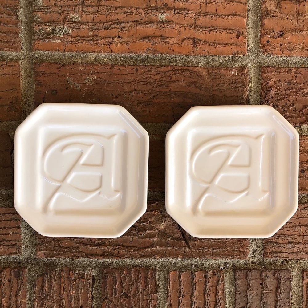 Pottery Barn Alphabet A-Z Dishes Scroll Embossed Initial A, Small Square Plate